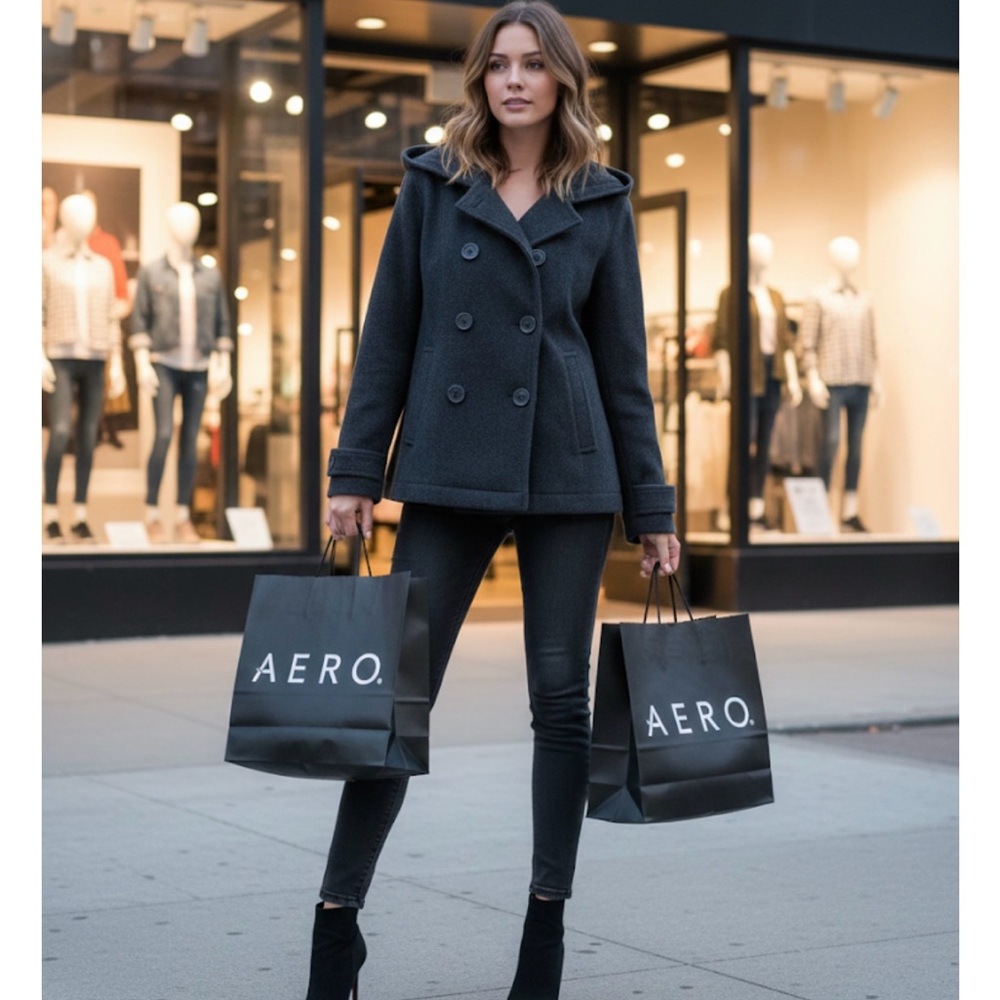 Aeropostale Charcoal Double-Breasted Pea Coat